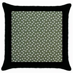 Sage Green White Floral Print Throw Pillow Case (black) by SpinnyChairDesigns