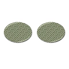 Sage Green White Floral Print Cufflinks (oval) by SpinnyChairDesigns