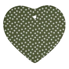 Sage Green White Floral Print Heart Ornament (two Sides) by SpinnyChairDesigns