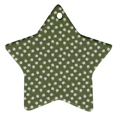 Sage Green White Floral Print Star Ornament (two Sides) by SpinnyChairDesigns