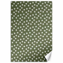 Sage Green White Floral Print Canvas 12  X 18  by SpinnyChairDesigns