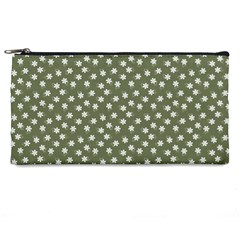 Sage Green White Floral Print Pencil Case by SpinnyChairDesigns