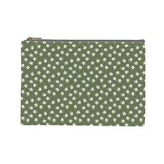 Sage Green White Floral Print Cosmetic Bag (large) by SpinnyChairDesigns