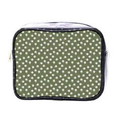 Sage Green White Floral Print Mini Toiletries Bag (one Side) by SpinnyChairDesigns