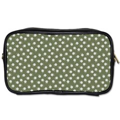 Sage Green White Floral Print Toiletries Bag (two Sides) by SpinnyChairDesigns