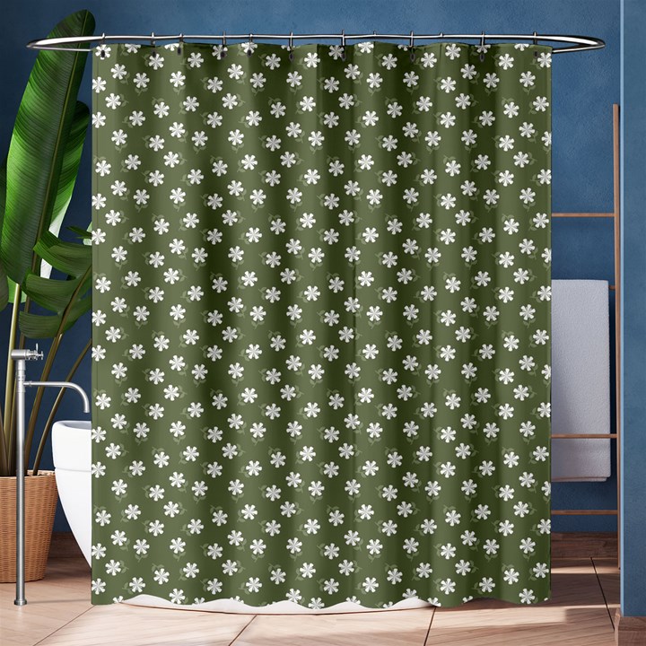 Sage Green White Floral Print Shower Curtain 60  x 72  (Medium) 