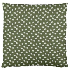 Sage Green White Floral Print Large Cushion Case (two Sides) by SpinnyChairDesigns