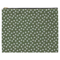 Sage Green White Floral Print Cosmetic Bag (xxxl) by SpinnyChairDesigns