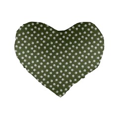 Sage Green White Floral Print Standard 16  Premium Heart Shape Cushions by SpinnyChairDesigns