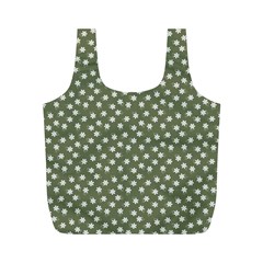 Sage Green White Floral Print Full Print Recycle Bag (m) by SpinnyChairDesigns