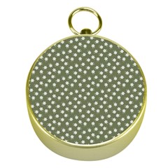 Sage Green White Floral Print Gold Compasses by SpinnyChairDesigns