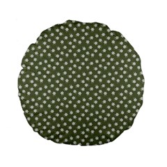 Sage Green White Floral Print Standard 15  Premium Flano Round Cushions by SpinnyChairDesigns