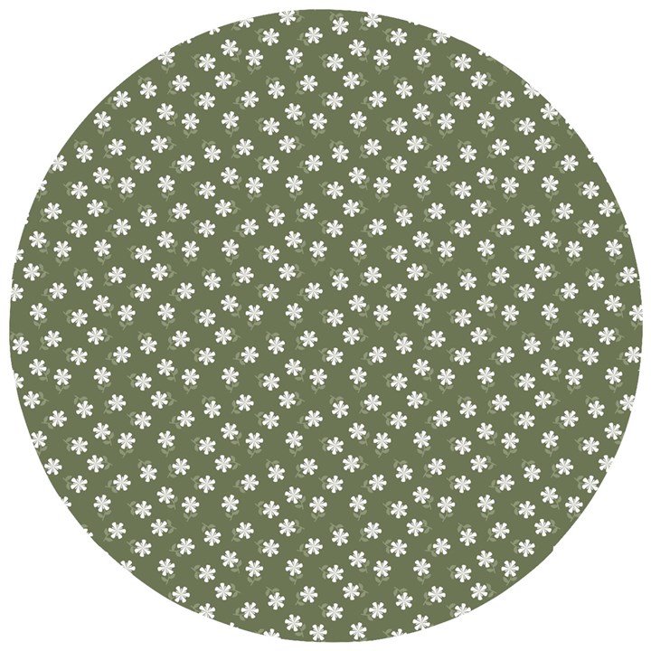 Sage Green White Floral Print Wooden Puzzle Round