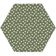 Sage Green White Floral Print Wooden Puzzle Hexagon by SpinnyChairDesigns