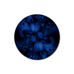 Dark Blue Abstract Pattern Rubber Coaster (round)  by SpinnyChairDesigns