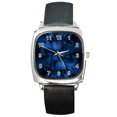 Dark Blue Abstract Pattern Square Metal Watch by SpinnyChairDesigns