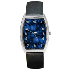 Dark Blue Abstract Pattern Barrel Style Metal Watch by SpinnyChairDesigns