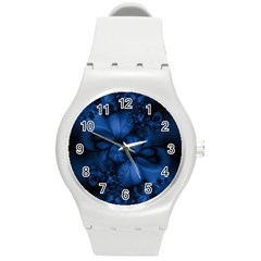 Dark Blue Abstract Pattern Round Plastic Sport Watch (m) by SpinnyChairDesigns