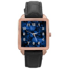 Dark Blue Abstract Pattern Rose Gold Leather Watch  by SpinnyChairDesigns