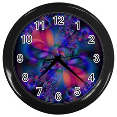 Abstract Floral Art Print Wall Clock (black) by SpinnyChairDesigns