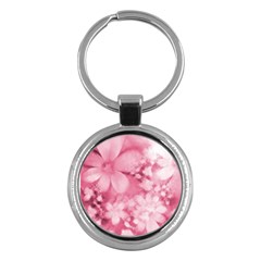 Blush Pink Watercolor Flowers Key Chain (round) by SpinnyChairDesigns