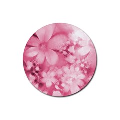 Blush Pink Watercolor Flowers Rubber Coaster (round) 