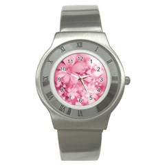 Blush Pink Watercolor Flowers Stainless Steel Watch by SpinnyChairDesigns