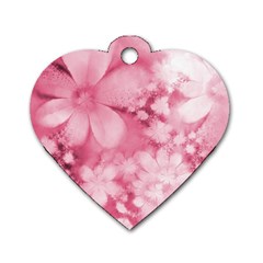 Blush Pink Watercolor Flowers Dog Tag Heart (two Sides) by SpinnyChairDesigns