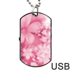 Blush Pink Watercolor Flowers Dog Tag Usb Flash (one Side) by SpinnyChairDesigns