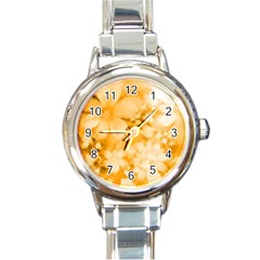 Saffron Yellow Watercolor Floral Print Round Italian Charm Watch by SpinnyChairDesigns