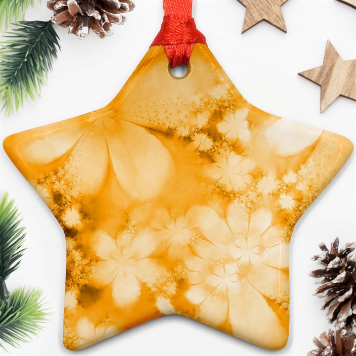 Saffron Yellow Watercolor Floral Print Ornament (Star)