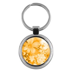 Saffron Yellow Watercolor Floral Print Key Chain (round) by SpinnyChairDesigns