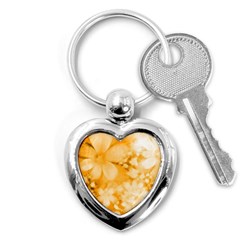 Saffron Yellow Watercolor Floral Print Key Chain (heart) by SpinnyChairDesigns