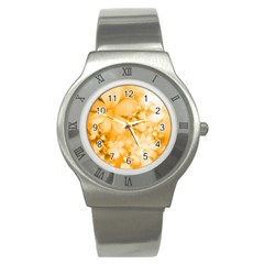 Saffron Yellow Watercolor Floral Print Stainless Steel Watch by SpinnyChairDesigns