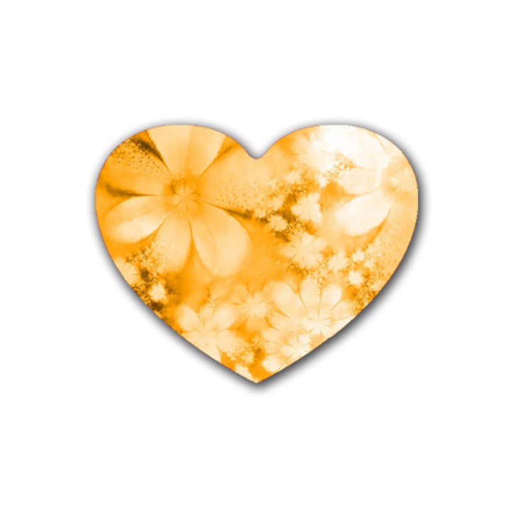 Saffron Yellow Watercolor Floral Print Heart Coaster (4 pack) 