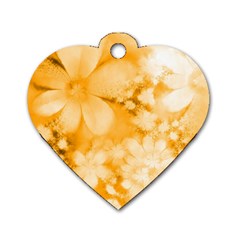 Saffron Yellow Watercolor Floral Print Dog Tag Heart (one Side) by SpinnyChairDesigns