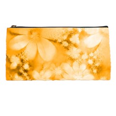 Saffron Yellow Watercolor Floral Print Pencil Case by SpinnyChairDesigns