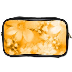 Saffron Yellow Watercolor Floral Print Toiletries Bag (one Side) by SpinnyChairDesigns