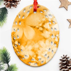 Saffron Yellow Watercolor Floral Print Ornament (oval Filigree) by SpinnyChairDesigns