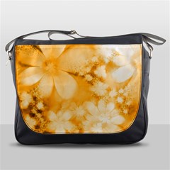 Saffron Yellow Watercolor Floral Print Messenger Bag by SpinnyChairDesigns