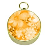 Saffron Yellow Watercolor Floral Print Gold Compasses Front