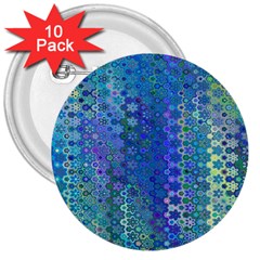 Boho Blue Wildflower Print 3  Buttons (10 Pack)  by SpinnyChairDesigns