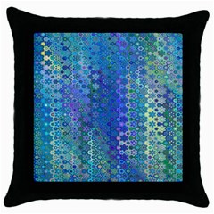 Boho Blue Wildflower Print Throw Pillow Case (black) by SpinnyChairDesigns