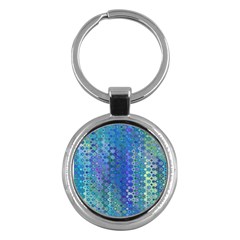 Boho Blue Wildflower Print Key Chain (round) by SpinnyChairDesigns