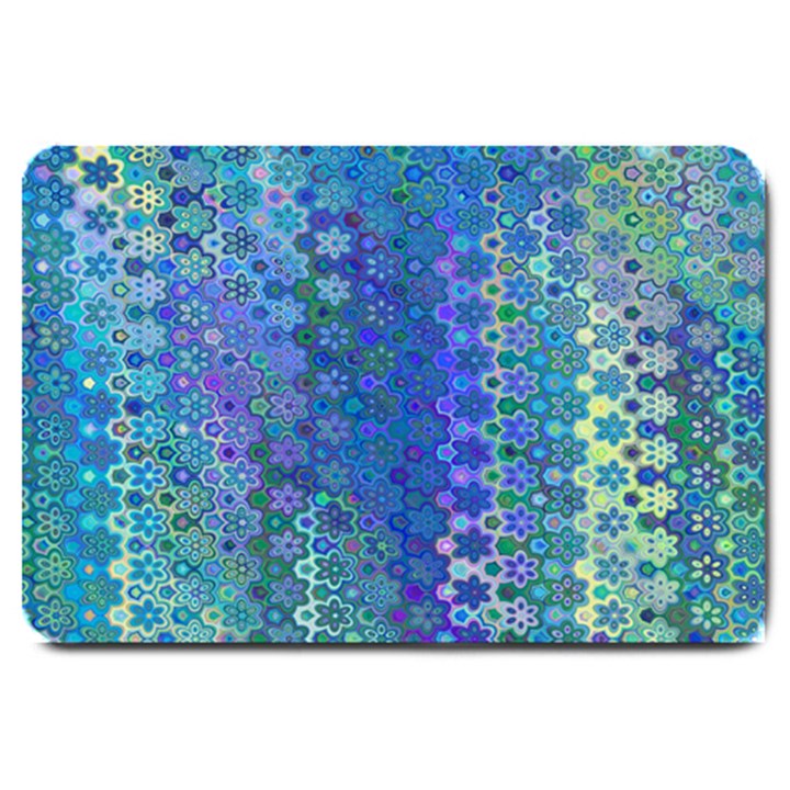 Boho Blue Wildflower Print Large Doormat 