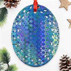 Boho Blue Wildflower Print Ornament (oval Filigree) by SpinnyChairDesigns