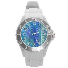 Boho Blue Wildflower Print Round Plastic Sport Watch (l) by SpinnyChairDesigns