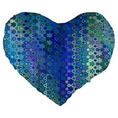 Boho Blue Wildflower Print Large 19  Premium Heart Shape Cushions by SpinnyChairDesigns