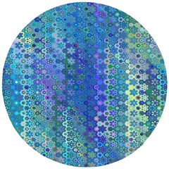 Boho Blue Wildflower Print Wooden Puzzle Round by SpinnyChairDesigns