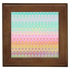 Boho Retro Pastel Floral Pattern Framed Tile by SpinnyChairDesigns